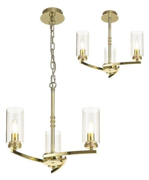 Benz 3 Light Semi Flush Ceiling Light In Polished Gold With Clear Glass