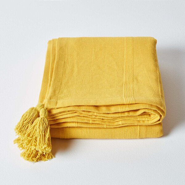 Cotton Rajput Ribbed Yellow Throw, 150 x 200 cm