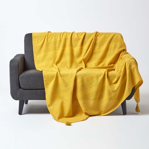 Cotton Rajput Ribbed Yellow Throw, 255 x 360 cm