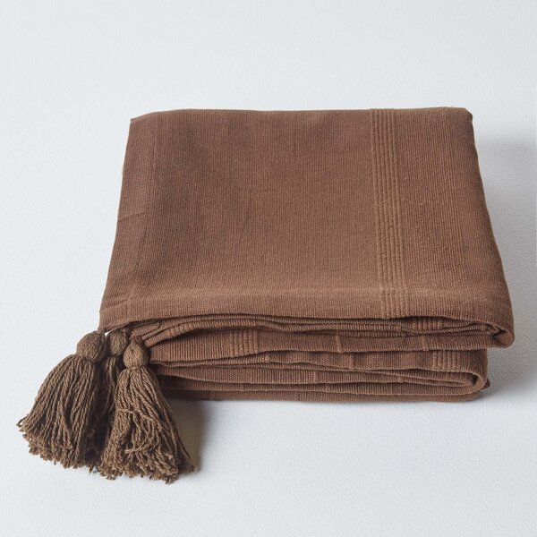 Homescapes Cotton Rajput Ribbed Chocolate Throw, 150 x 200 cm