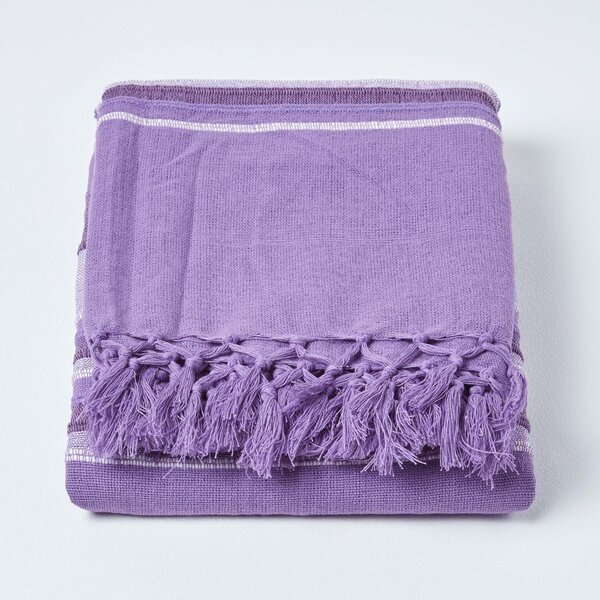 Homescapes Cotton Morocco Striped Mauve Throw, 150 x 200 cm