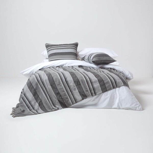 Homescapes Cotton Morocco Striped Grey Throw, 255 x 360 cm