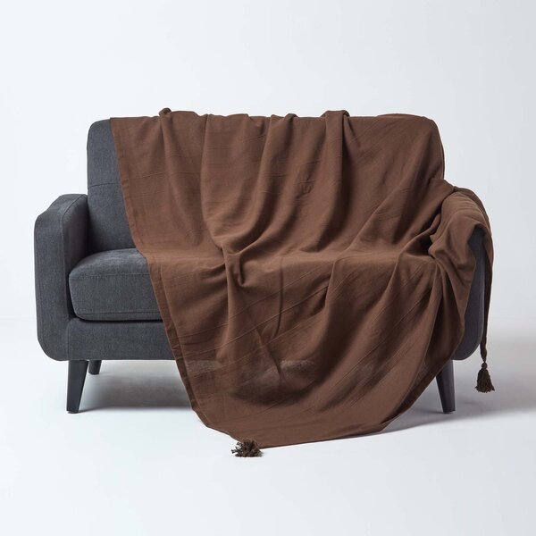 Homescapes Cotton Rajput Ribbed Chocolate Throw, 255 x 360 cm