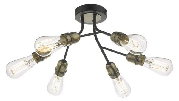 Dar REM0654 Remy 6 Light Semi Flush Ceiling Light In Black And Antique Brass