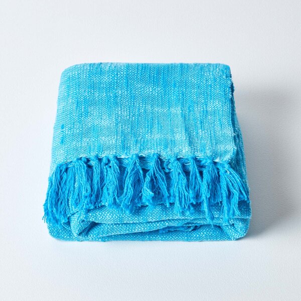 Homescapes Nirvana Slub Cotton Teal Throw, 150 x 200 cm