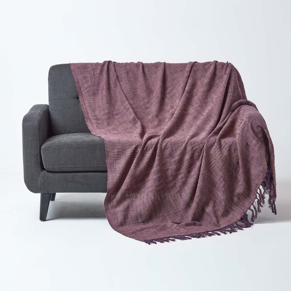 Homescapes Nirvana Slub Cotton Mauve Throw, 150 x 200 cm