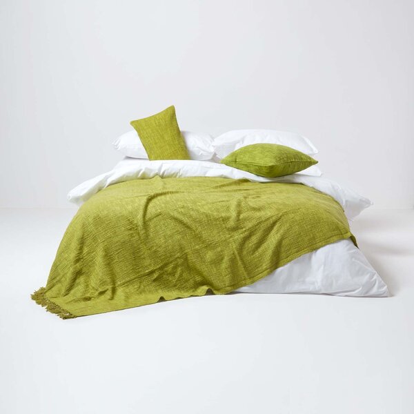 Homescapes Nirvana Slub Cotton Lime Green Throw, 150 x 200 cm