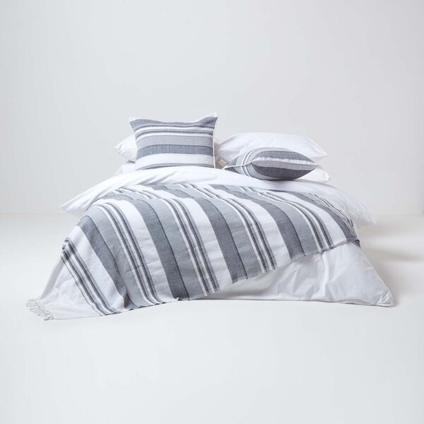 Homescapes Cotton Morocco Striped Monochrome Throw, 255 x 360 cm