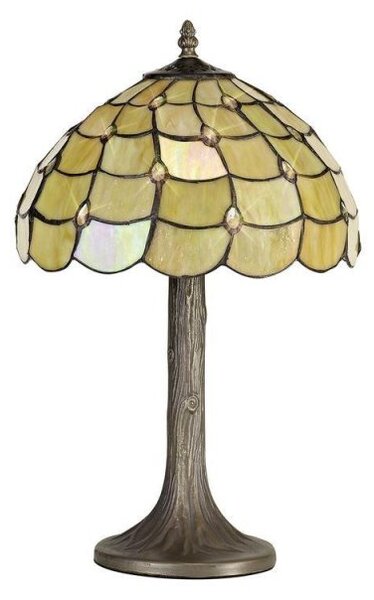 Origin Table Lamp With Tree Stand And Beige, Clear, Black And Gold Tiffany Shade - H: 480mm