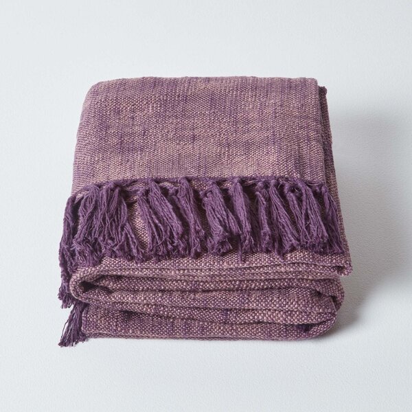 Homescapes Nirvana Slub Cotton Mauve Throw, 150 x 200 cm