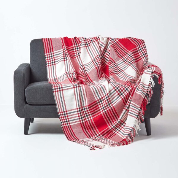 Homescapes Red Tartan Check Sofa and Bed Throw, 150 x 200 cm