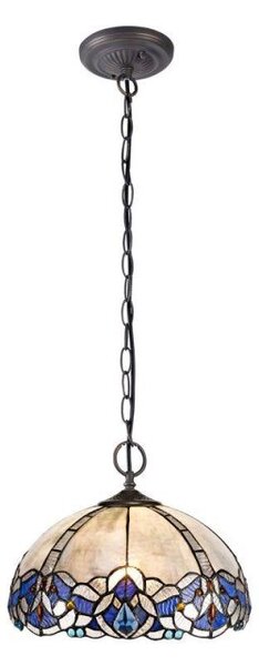 Meccha 2 Light Ceiling Pendant With 300mm Blue, Clear And Black Tiffany Shade