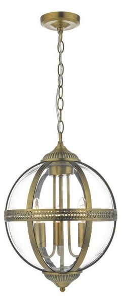 Dar VAN0375 Vanessa 3 Light Ceiling Lantern In Antique Brass And Clear Glass
