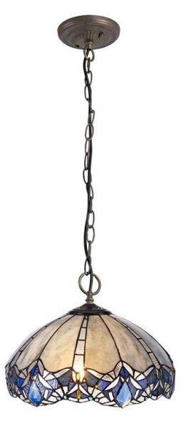 Meccha 3 Light Ceiling Pendant With 400mm Blue, Clear And Black Tiffany Shade