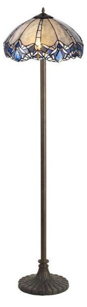 Meccha 2 Light Stepped Floor Light With 400mm Blue, Clear And Black Tiffany Shade