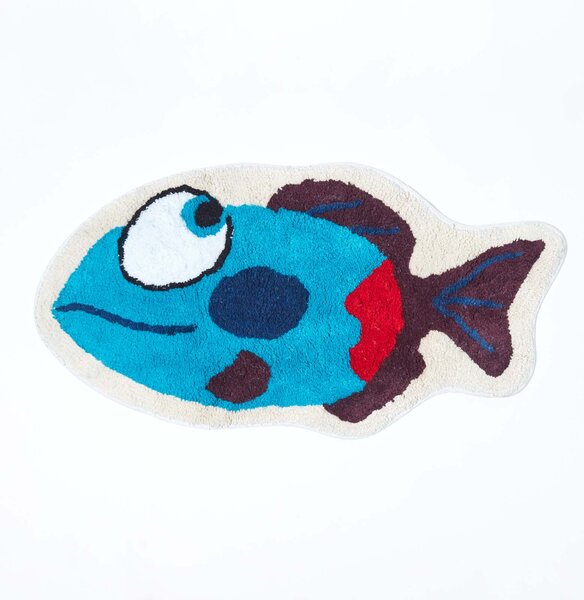 Homescapes Cotton Tufted Washable Blue Fish Children Rug