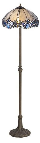 Meccha 2 Light Leaf Floor Light With 400mm Blue, Clear And Black Tiffany Shade