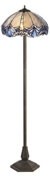 Meccha 2 Light Octagonal Floor Light With 400mm Blue, Clear And Black Tiffany Shade