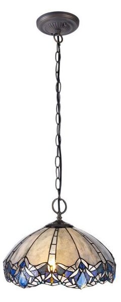 Meccha 2 Light Ceiling Pendant With 400mm Blue, Clear And Black Tiffany Shade