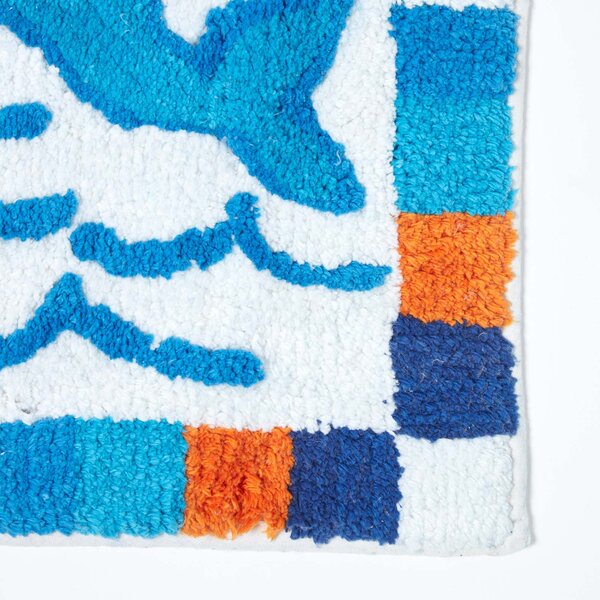 Homescapes Cotton Tufted Washable Blue Dolphins Kids Rug