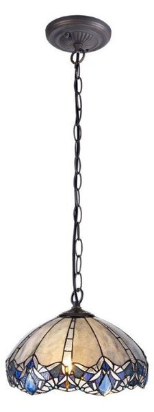 Meccha 1 Light Ceiling Pendant With 400mm Blue, Clear And Black Tiffany Shade