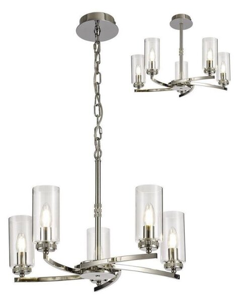 Benz 5 Light Semi Flush Ceiling Light In Polished Nickel With Clear Glass
