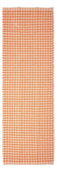 Cotton Gingham Check Hall Runner Hand Woven Orange White, 66 x 200 cm