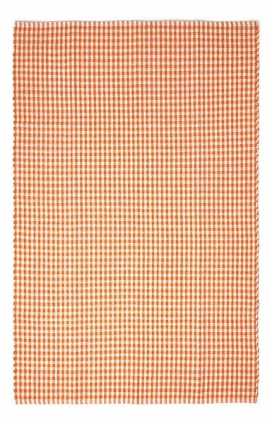 Cotton Gingham Check Rug Hand Woven Orange White, 60 x 90 cm