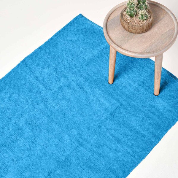 Homescapes Chenille Plain Cotton Extra Large Rug Blue, 110 x 170 cm