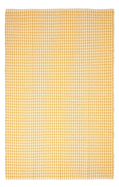 Cotton Gingham Check Rug Hand Woven Yellow White, 60 x 90 cm