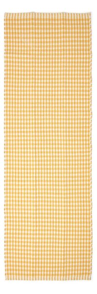 Cotton Gingham Check Hall Runner Hand Woven Yellow White, 66 x 200 cm