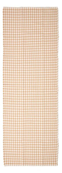 Cotton Gingham Check Hall Runner Hand Woven Beige White, 66 x 200 cm