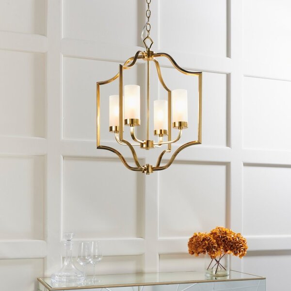 Endon 81914 Edrea 4 Light Ceiling Pendant In Satin Brass Plate And Frosted Glass