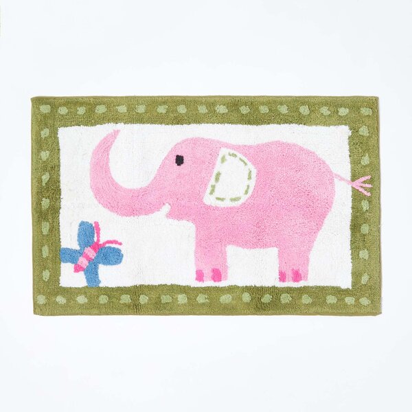 Homescapes Cotton Tufted Washable Pink Elephant Children Rug