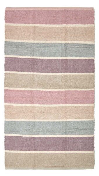 Cotton Chenille Striped Rug Blue Beige Purple Grey Natural, 45 x 70 cm