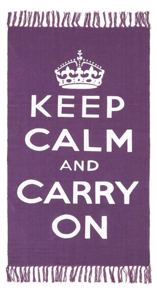 Keep Calm And Carry On Purple White Rug Hand Woven Base, 60 x 100 cm