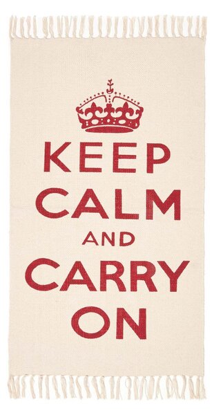 Keep Calm And Carry On Red White Rug Hand Woven Base, 60 x 100 cm