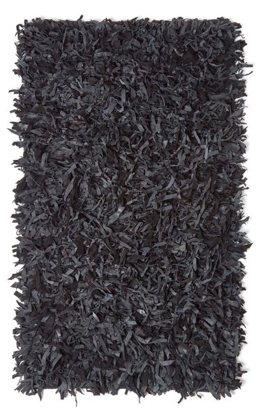 Homescapes Dallas Leather Shaggy Rug Black, 120 x 180 cm