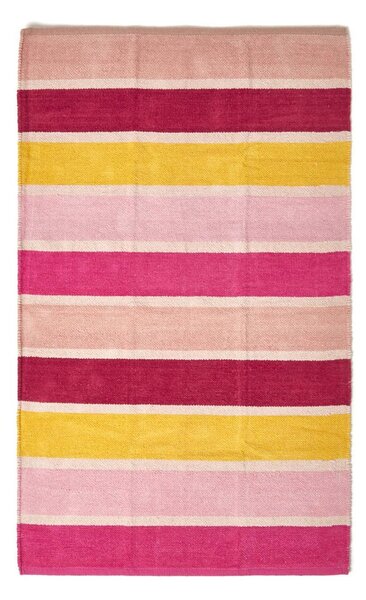 Cotton Chenille Striped Rug Pink Beige Red Yellow Candy, 90 x 150 cm