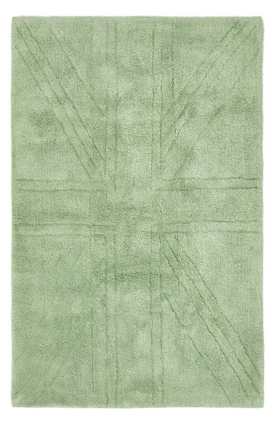 Cotton Tufted Rug Union Jack Plain Embossed Mat Sage Green,50 x 80 cm