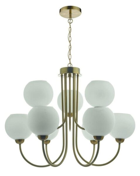 Dar IND1335 Indra 9 Light Multi Arm Ceiling Pendant In Brass With Opal Glass
