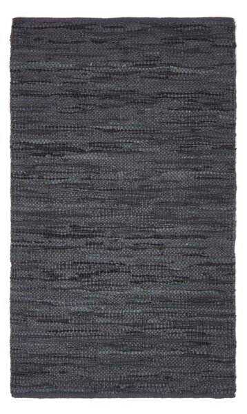 Homescapes Denver Leather Woven Rug Black, 90 x 150 cm