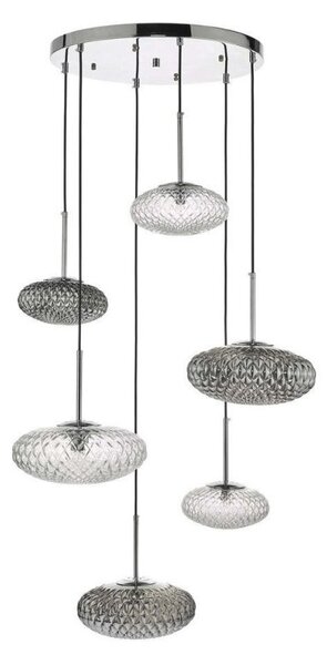 Dar BIB6450 Bibiana 6 Light Cluster Pendant In Polished Chrome With Clear Glass