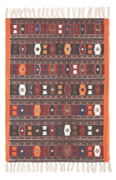 Cotton Kilim Printed Rug Terracotta, Black and Brown Design,60 x 90 cm