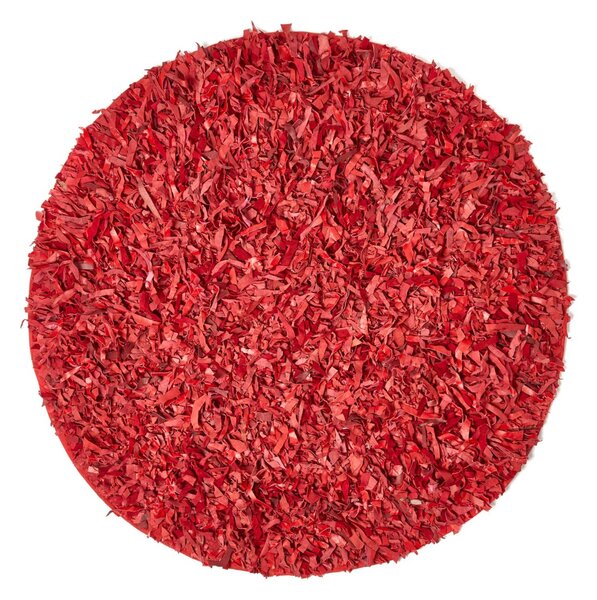 Homescapes Dallas Leather Shaggy Rug Red, 150 cm Round