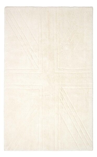 Cotton Tufted Rug Union Jack Plain Embossed Mat Ivory Cream,50 x 80 cm