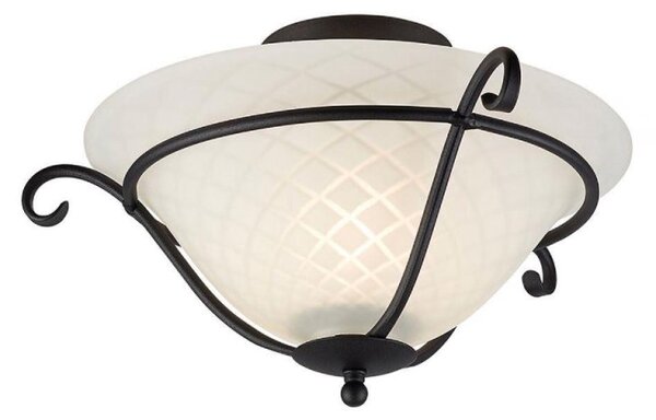 Elstead TCH/F Torchiere 1 Light Flush Ceiling Light In Black With Glass Shade