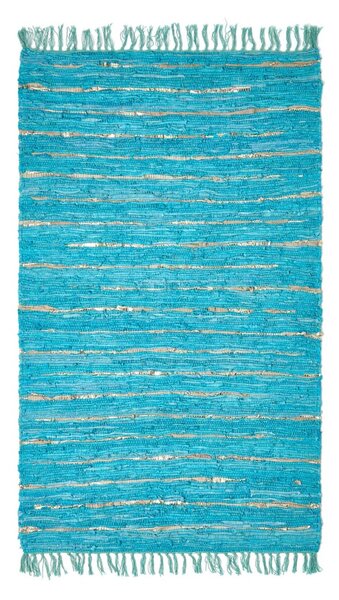 Homescapes Leather Glitter Rug Gold & Turquoise,90 x 150 cm