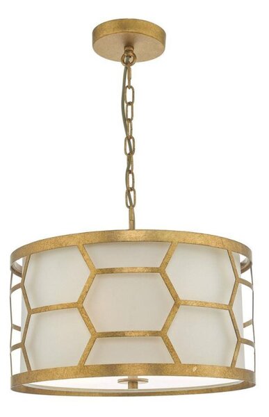 Dar EPS0312 Epstein 3 Light Ceiling Pendant In Gold With Ivory Linen Shade
