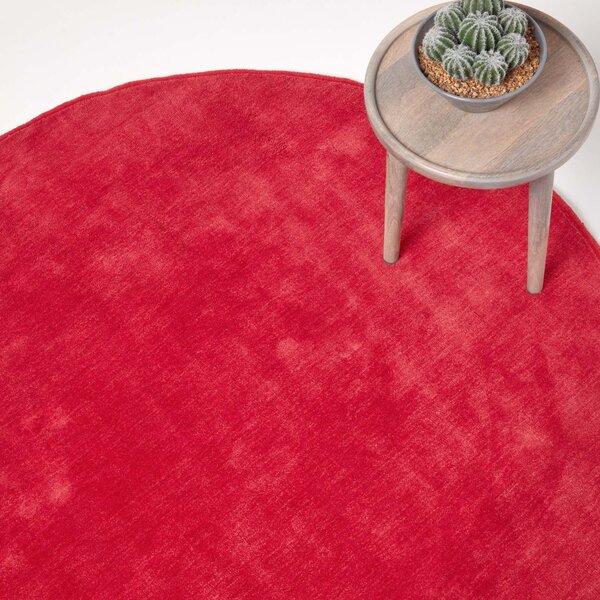 Hand Tufted Plain Cotton Red Large Round Rug, 150 cm Diameter